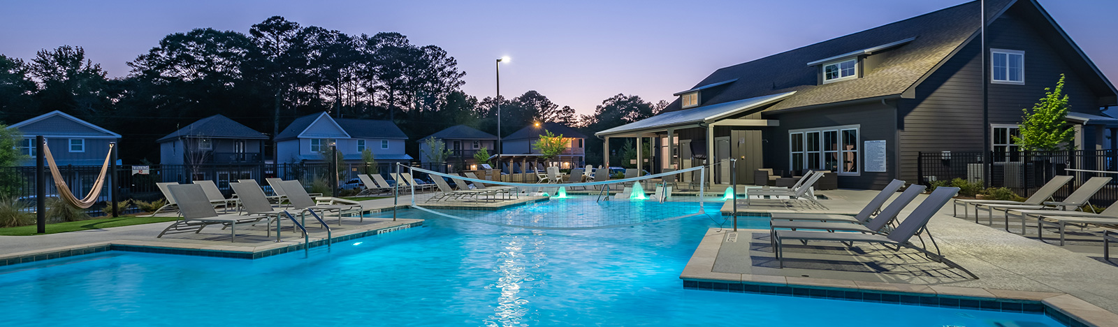 pool area in evening